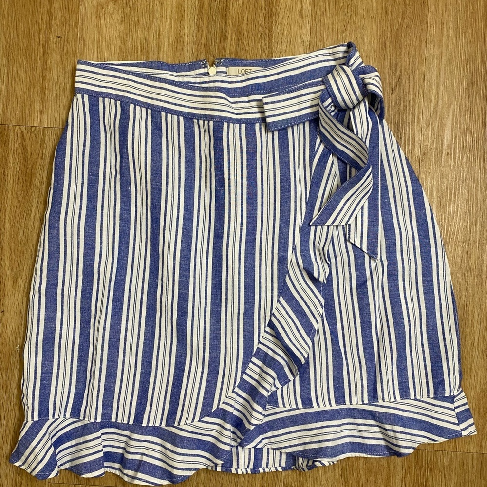 LOFT Blue and White Striped Wrap Skirt